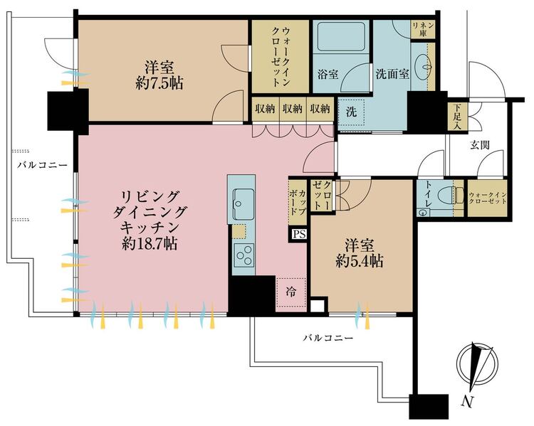 その他 2LDK、専有面積75.46m2、バルコニー面積19.14m2