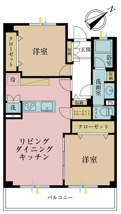 その他 2LDK、専有面積60.77m2、バルコニー面積9.31m2