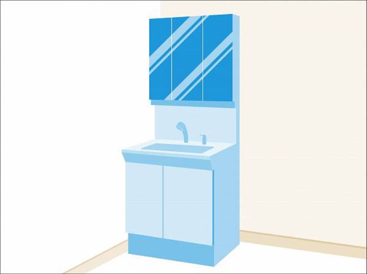 設備 洗面化粧台は、三面鏡付きタイプのものを採用。洗面台は広めで使いやすく、お手入れもラクラク。鏡裏は収納なので、散らかりがちなコスメ類もスッキリ片付きます。機能性と美しさを兼ねたこのスペースから、爽やかな一日がはじまります。