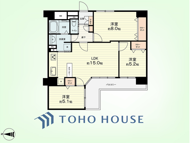 間取り 3LDK　専有面積73.41平米、バルコニー面積8.58平米