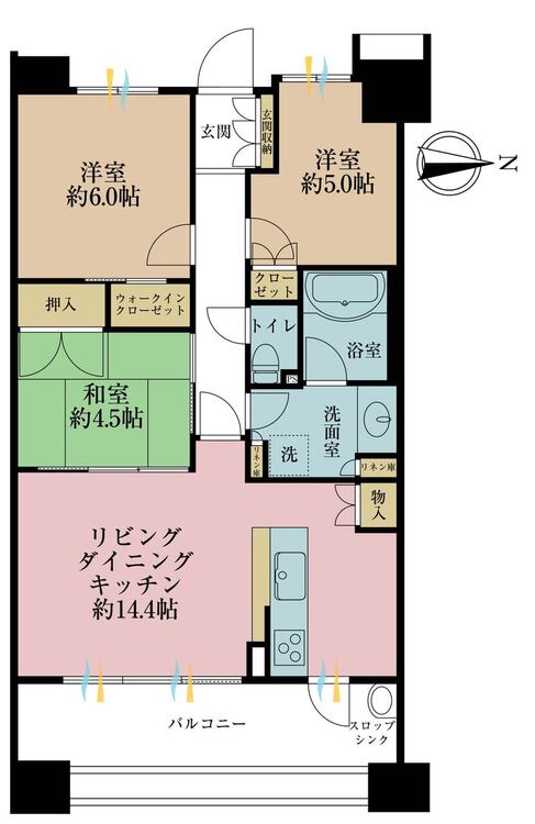 その他 3LDK、専有面積68.1m2、バルコニー面積13.2m2
