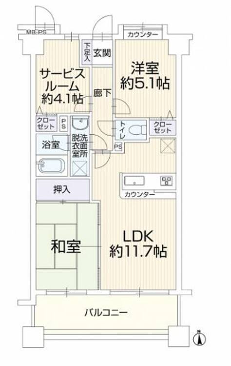 間取り 対面カウンタータイプキッチンなので家族との会話も楽しめます