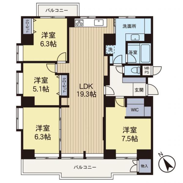 間取り 【間取り】１００平米の広さがある４LDKの間取りになっております。