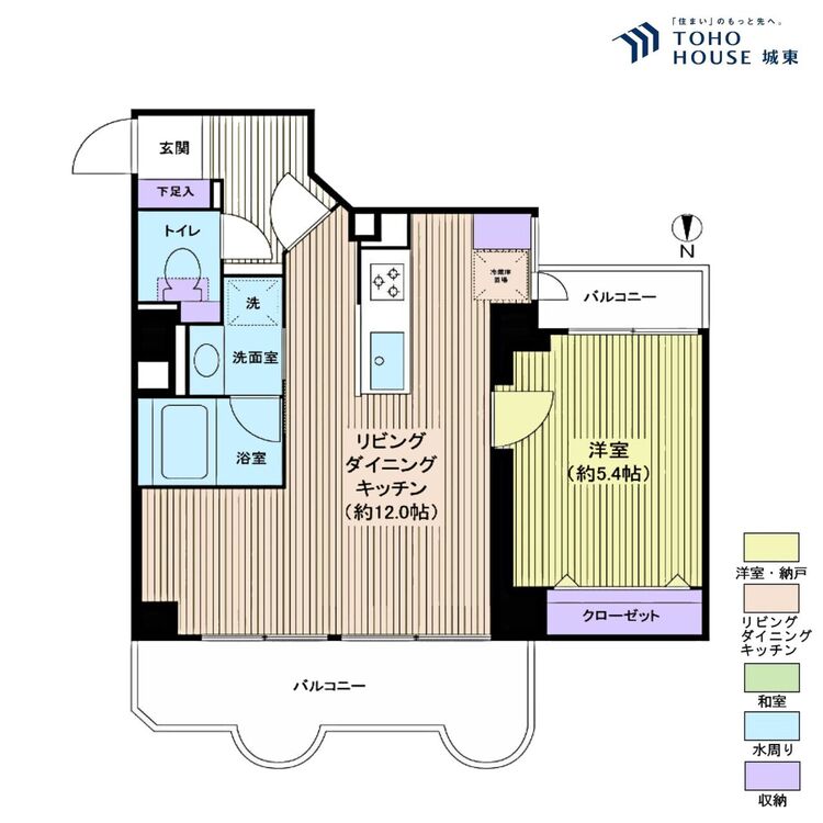 間取り １ＬＤＫ、専有面積３８．２９平米、バルコニー面積確認中