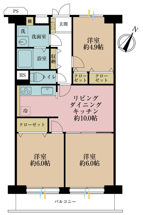 その他 3LDK、専有面積61.6m2、バルコニー面積7.84m2