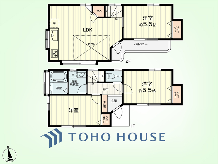 間取り 3LDK+ロフト　土地面積77.82平米、建物面積62.04平米