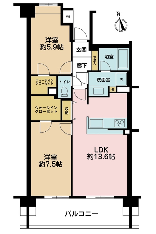 その他 2LDK、専有面積62.8m2、バルコニー面積11.16m2