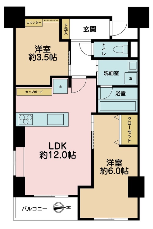 その他 2LDK、専有面積47.79m2、バルコニー面積3.48m2