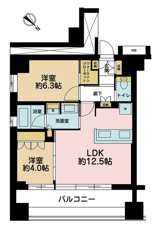 その他 1LDK+S（納戸）、専有面積53.96m2、バルコニー面積11.89m2
