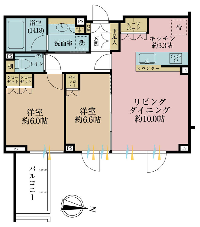 その他 2LDK、専有面積55.97m2、バルコニー面積4.64m2