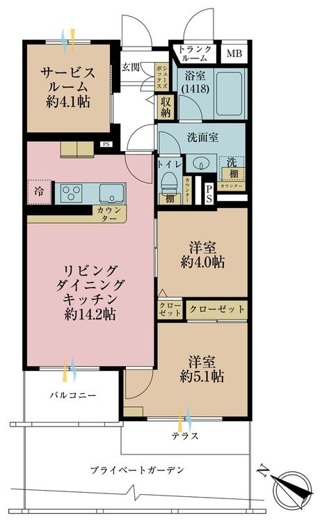 その他 2LDK+S（納戸）、専有面積61.83m2、バルコニー面積4.05m2