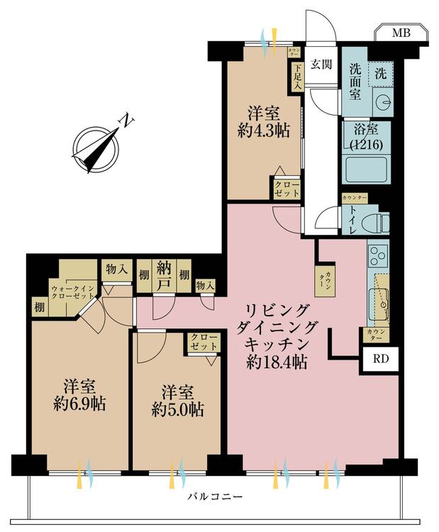 その他 3LDK、専有面積76.72m2、バルコニー面積12.35m2