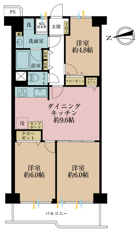 その他 3DK、専有面積63.84m2、バルコニー面積7.6m2