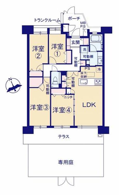 間取り 4LDKの間取りはファミリーでも生活しやすく、お勧めです。