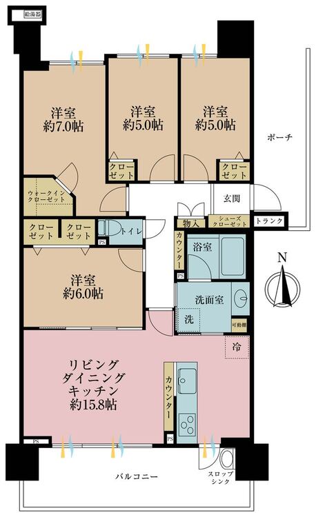 その他 4LDK、専有面積85.19m2、バルコニー面積14.2m2