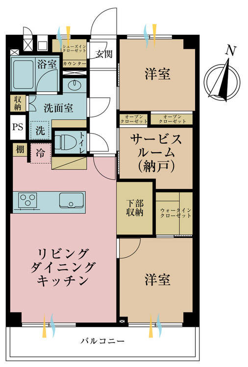 その他 2LDK+S（納戸）、専有面積62.72m2、バルコニー面積7.61m2