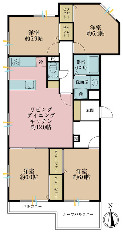 その他 4LDK、専有面積86.76m2、バルコニー面積7.56m2