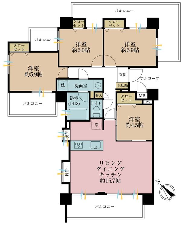 その他 4LDK、専有面積80.34m2、バルコニー面積32.96m2