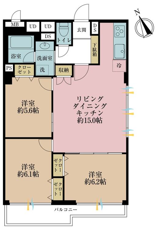 その他 3LDK、専有面積70.82m2、バルコニー面積7.09m2