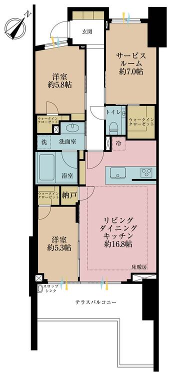 その他 2LDK+S（納戸）、専有面積81.3m2、バルコニー面積16.48m2