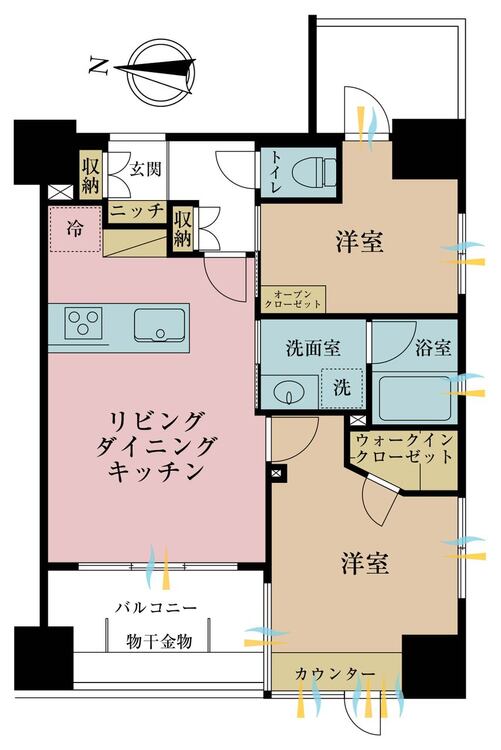 その他 2LDK、専有面積51.02m2、バルコニー面積6.72m2