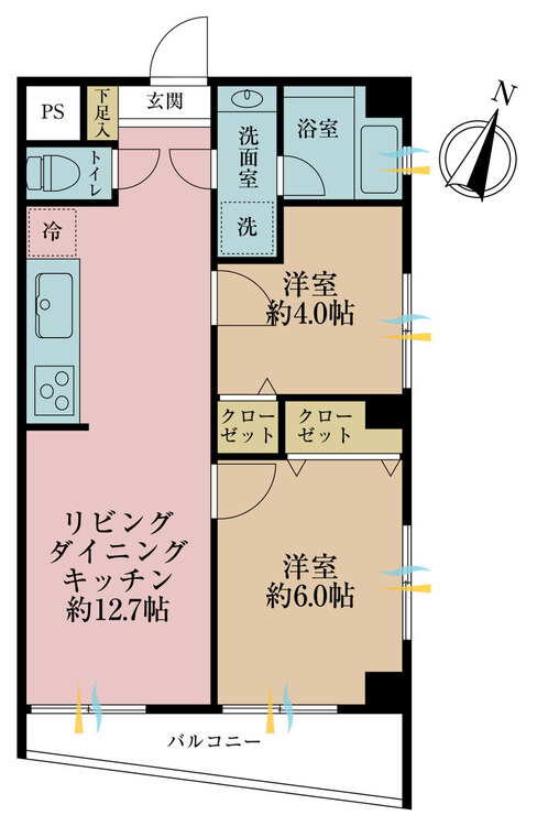 その他 2LDK、専有面積48.01m2、バルコニー面積6.21m2