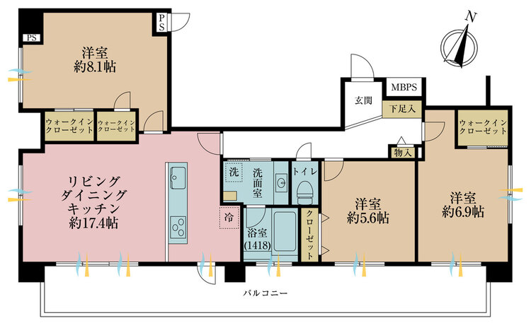 その他 3LDK、専有面積86.41m2、バルコニー面積21.97m2