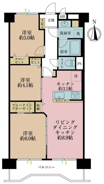 その他 3LDK、専有面積61.6m2、バルコニー面積7.89m2