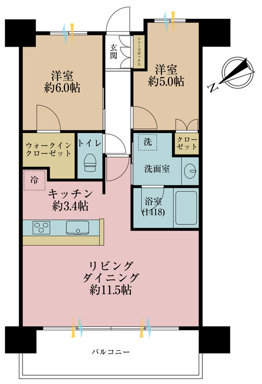 その他 2LDK、専有面積57.9m2、バルコニー面積10.83m2