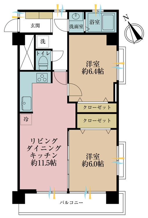 その他 2LDK、専有面積55.61m2、バルコニー面積6.48m2