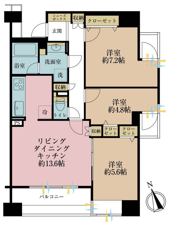 その他 3LDK、専有面積74.79m2、バルコニー面積6.39m2