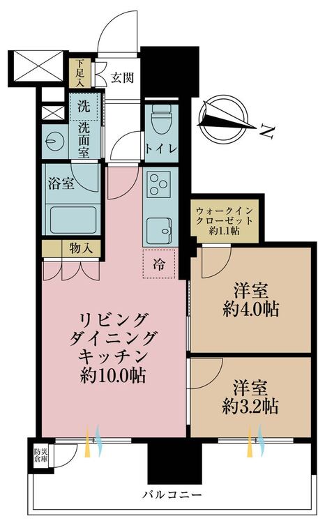 その他 2LDK、専有面積40.38m2、バルコニー面積9.98m2
