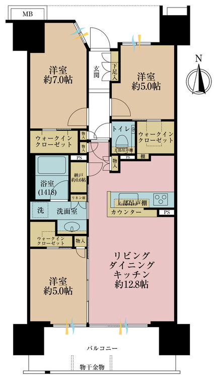 その他 3LDK、専有面積75.5m2、バルコニー面積12.4m2