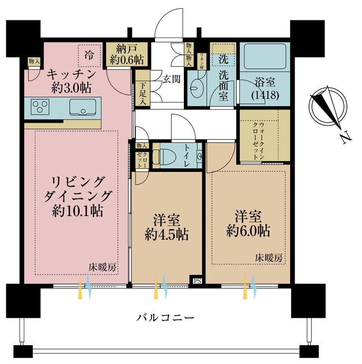 その他 2LDK、専有面積55.98m2、バルコニー面積15.11m2