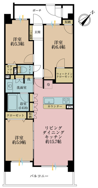 その他 3LDK、専有面積75.33m2、バルコニー面積10.77m2
