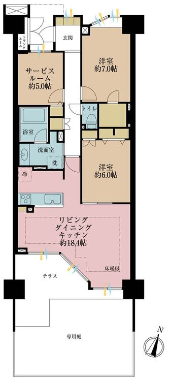 その他 2LDK+S（納戸）、専有面積82.69m2、バルコニー面積11.54m2