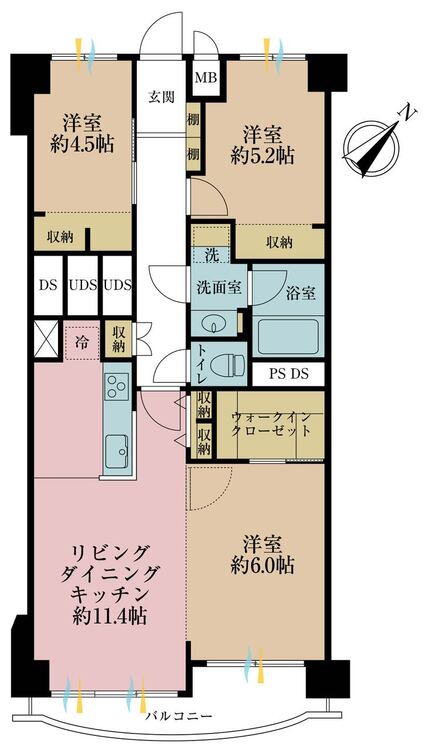 その他 3LDK、専有面積60.82m2、バルコニー面積4.28m2
