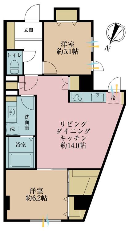 その他 3LDK、専有面積61.83m2、バルコニー面積5.1m2