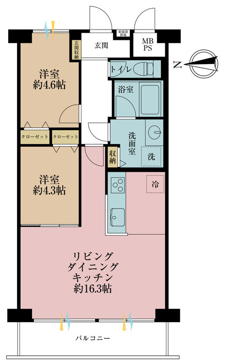 その他 2LDK、専有面積60.28m2、バルコニー面積7.28m2