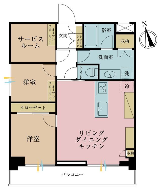 その他 2LDK+S（納戸）、専有面積57.51m2、バルコニー面積8.87m2