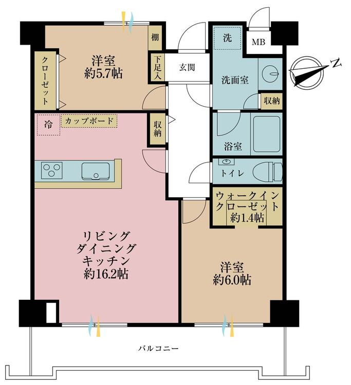 その他 2LDK、専有面積65.6m2、バルコニー面積9.58m2