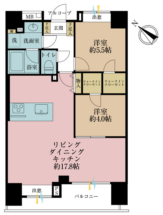 その他 2LDK、専有面積58.63m2、バルコニー面積9.07m2