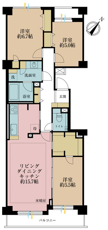 その他 3LDK、専有面積80.64m2、バルコニー面積6.28m2