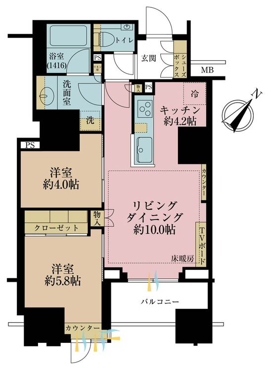 その他 2LDK、専有面積55.29m2、バルコニー面積6.7m2