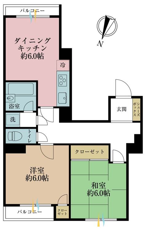 その他 2DK、専有面積42.59m2、バルコニー面積2.14m2