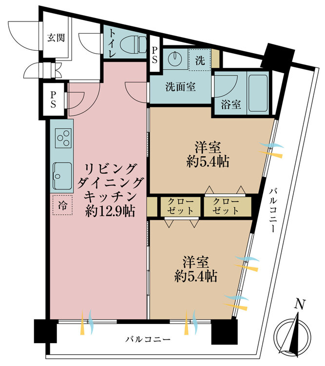 その他 2LDK、専有面積55.61m2、バルコニー面積14.6m2