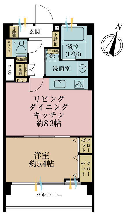 その他 1LDK、専有面積33.97m2、バルコニー面積3m2