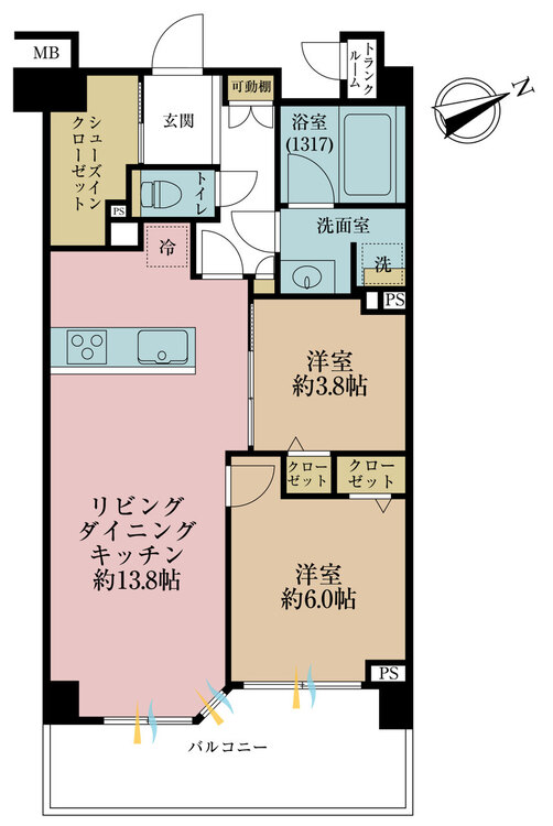 その他 2LDK、専有面積57.33m2、バルコニー面積10.01m2
