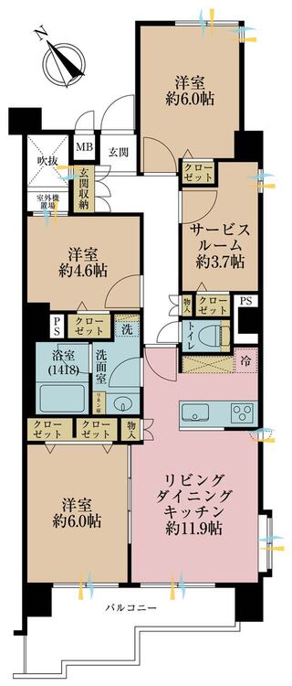 その他 3LDK+S（納戸）、専有面積73.88m2、バルコニー面積9m2