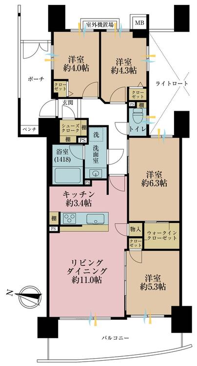その他 4LDK、専有面積75.98m2、バルコニー面積11.17m2